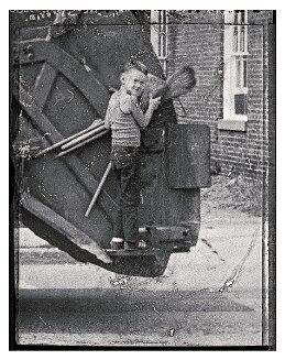 garbage truck with a boy, Boston null